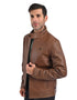 Chamarra de piel Perry Ellis para hombre café cuero