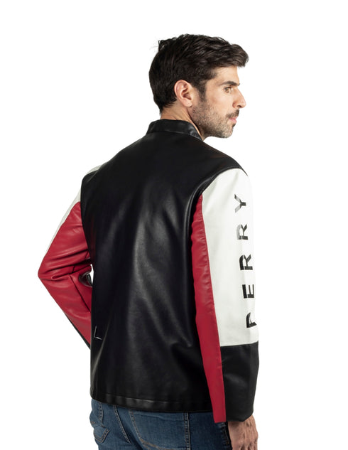 Chamarra tipo racer para caballero marca Perry Ellis.