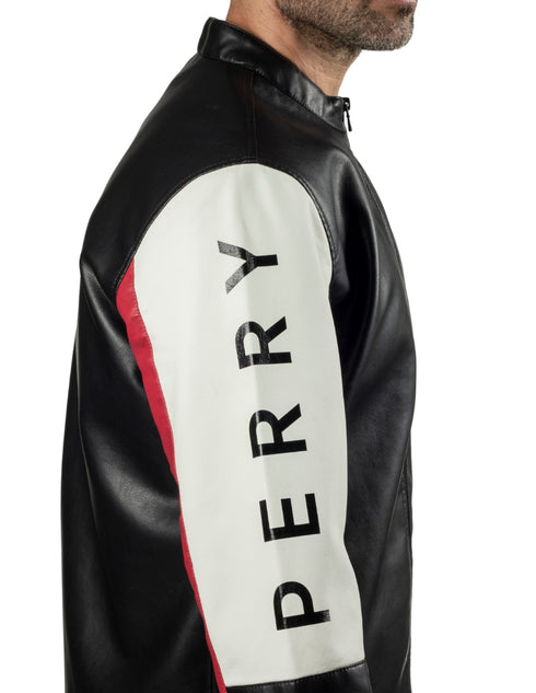 Chamarra tipo racer para caballero marca Perry Ellis.