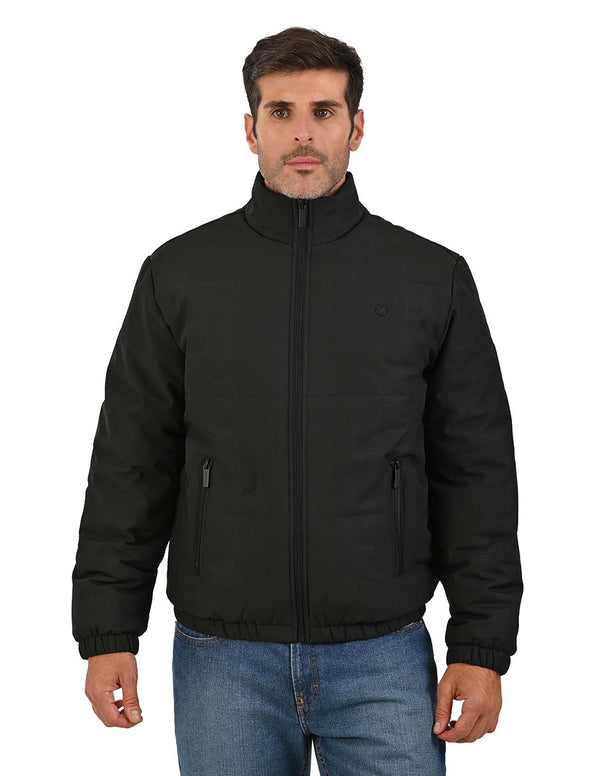 Chamarra Negra PORTFOLIO Hombre Casual Acolchada con Cierre.