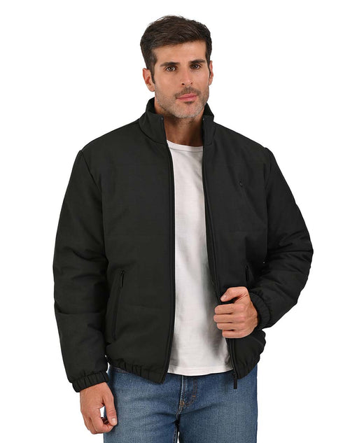 Chamarra Negra PORTFOLIO Hombre Casual Acolchada con Cierre.