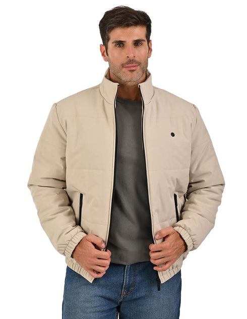 Chamarra Taupe PORTFOLIO Hombre Casual Acolchada con Cierre.