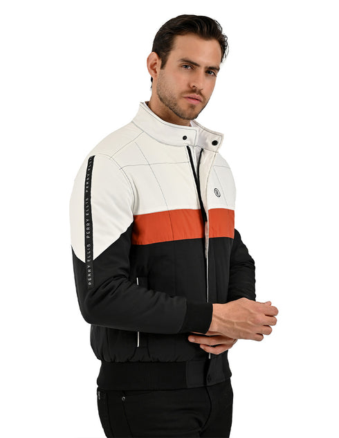 Chamarra Perry Ellis Portfolio Acolchada Negro/Naranja