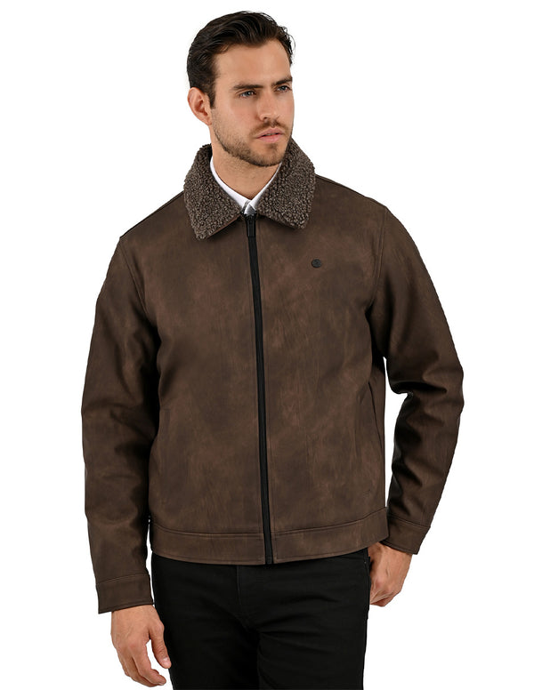 Chamarra Perry Ellis Portfolio Cuello Borrega Café Oscuro