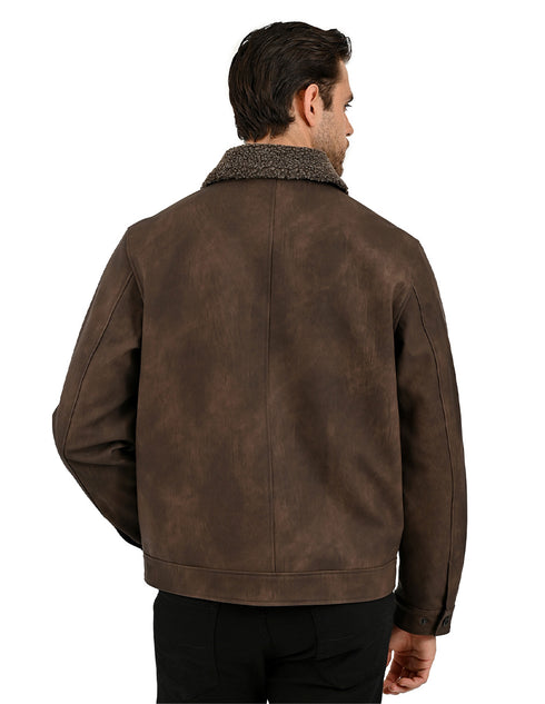 Chamarra Perry Ellis Portfolio Cuello Borrega Café Oscuro