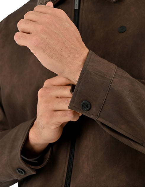 Chamarra Perry Ellis Portfolio Cuello Borrega Café Oscuro