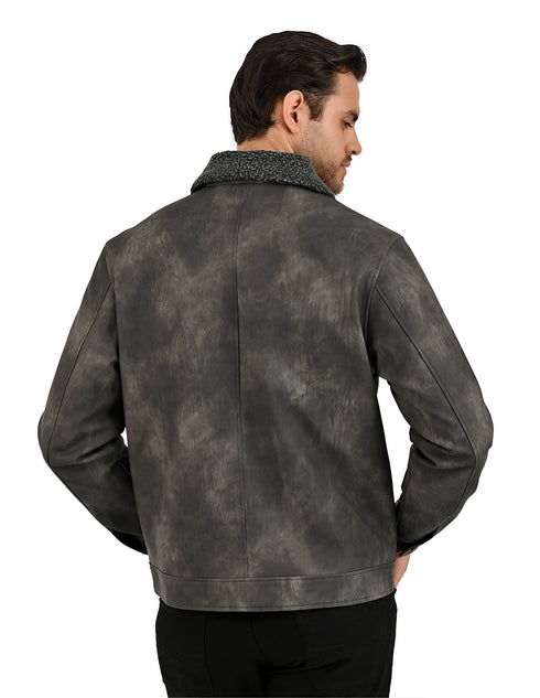 Chamarra Perry Ellis Portfolio Cuello Borrega Gris