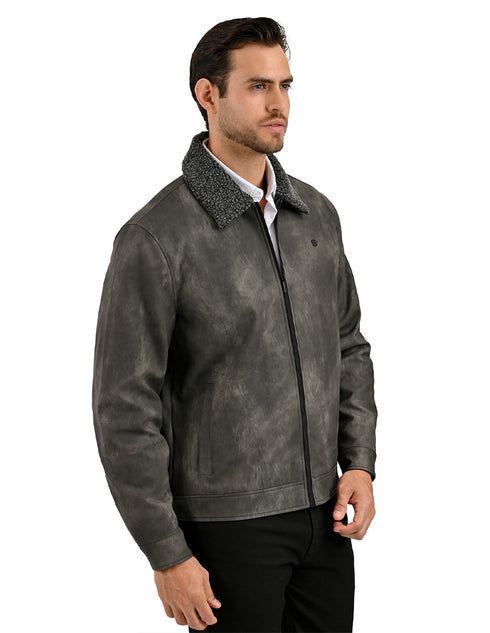 Chamarra Perry Ellis Portfolio Cuello Borrega Gris