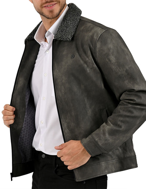 Chamarra Perry Ellis Portfolio Cuello Borrega Gris