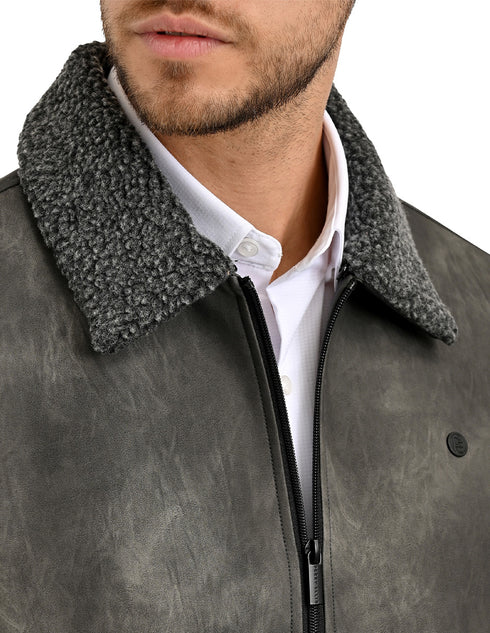 Chamarra Perry Ellis Portfolio Cuello Borrega Gris