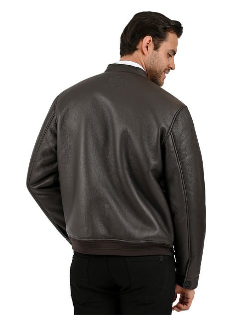 Chamarra Perry Ellis Portfolio Cuello Mao Café Oscuro