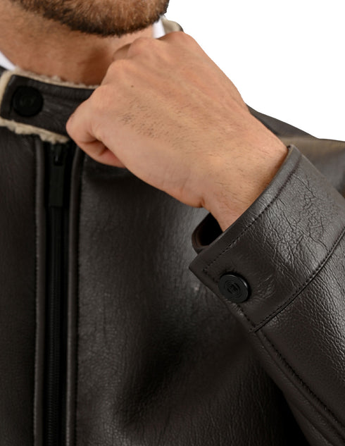 Chamarra Perry Ellis Portfolio Cuello Mao Café Oscuro