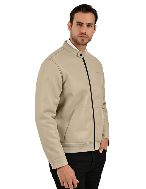 Chamarra Perry Ellis Portfolio Cuello Mao Taupe