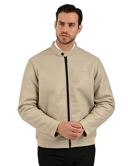 Chamarra Perry Ellis Portfolio Cuello Mao Taupe