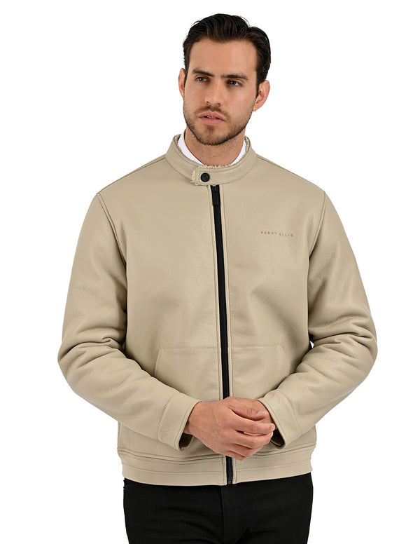 Chamarra Perry Ellis Portfolio Cuello Mao Taupe