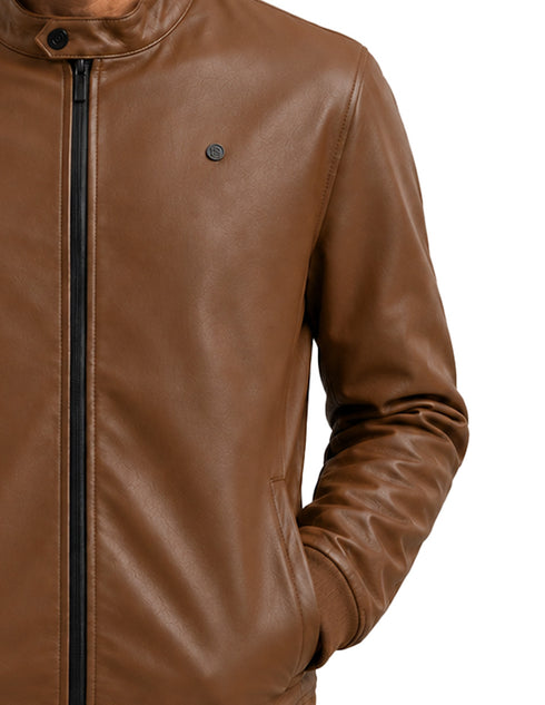 Chamarra Perry Ellis Portfolio Cuello Mao Café Oscuro