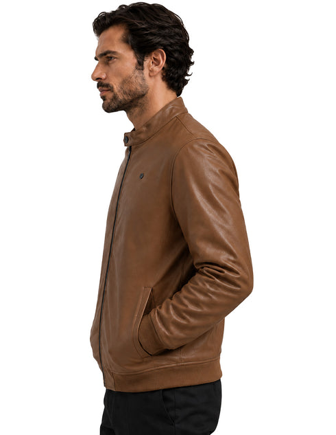 Chamarra Perry Ellis Portfolio Cuello Mao Café Oscuro