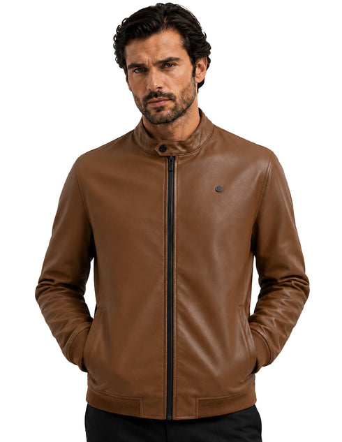 Chamarra Perry Ellis Portfolio Cuello Mao Café Oscuro