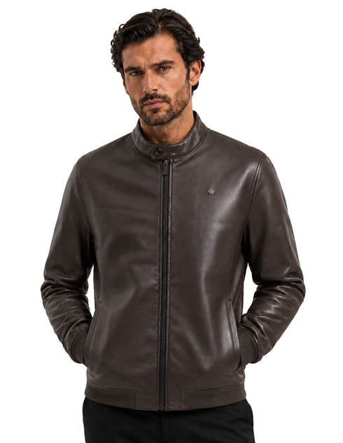 Chamarra Perry Ellis Portfolio Cuello Mao Café