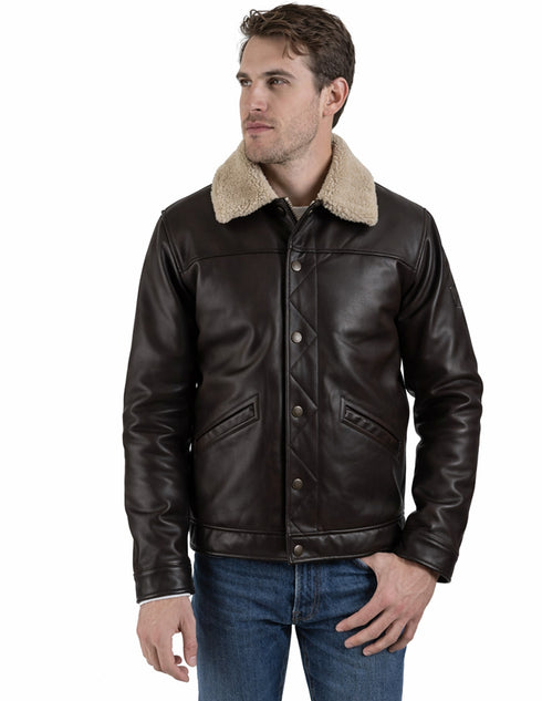 Chamarra de piel Wrangler para hombre café oscuro