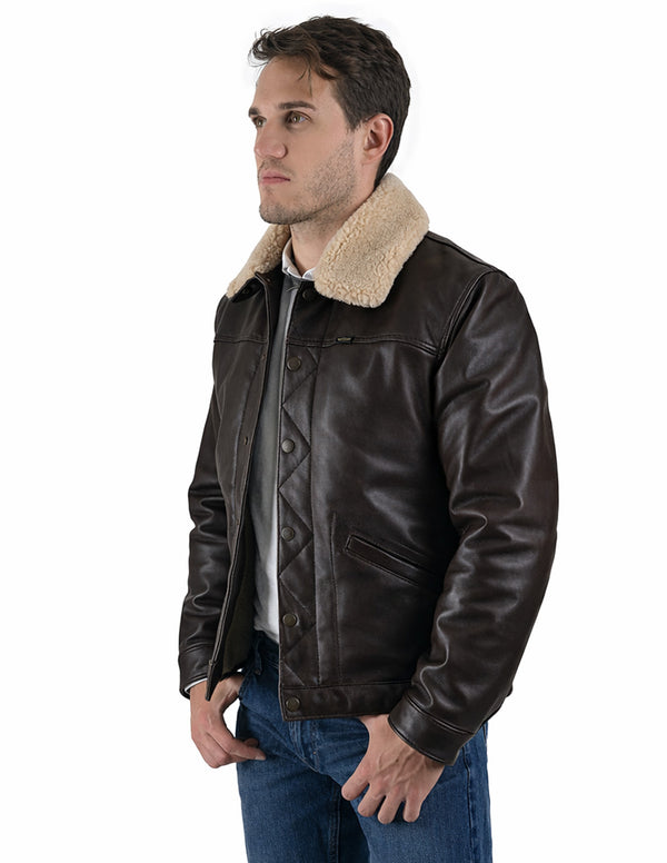 Chamarra de piel Wrangler para hombre café oscuro