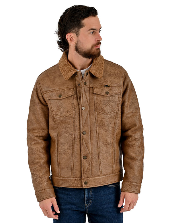 Chamarra Wrangler Hombre Trucker Borrega Café