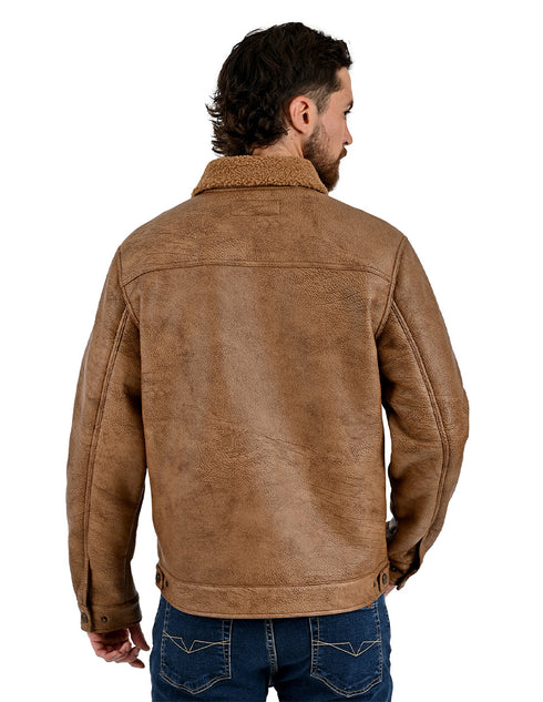 Chamarra Wrangler Hombre Trucker Borrega Café