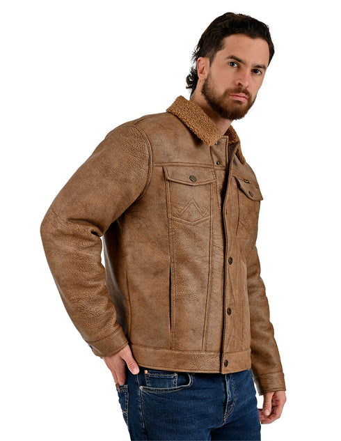 Chamarra Wrangler Hombre Trucker Borrega Café