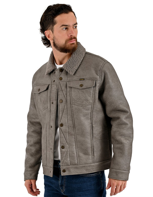 Chamarra Wrangler Hombre Trucker Borrega Gris