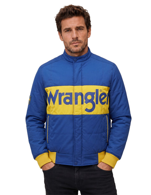 Chamarra Wrangler Hombre Rodeo Acolchada Azul/Amarillo