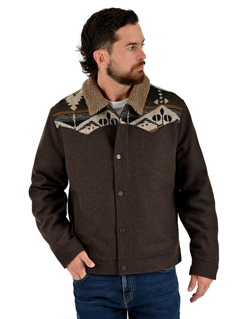 Chamarra Wrangler Hombre Western con Borrega Café