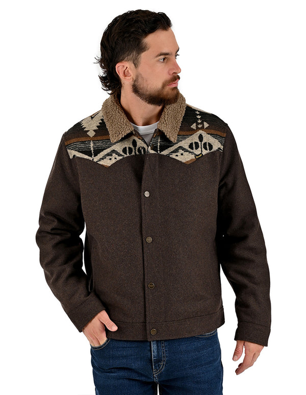 Chamarra Wrangler Hombre Western con Borrega Café