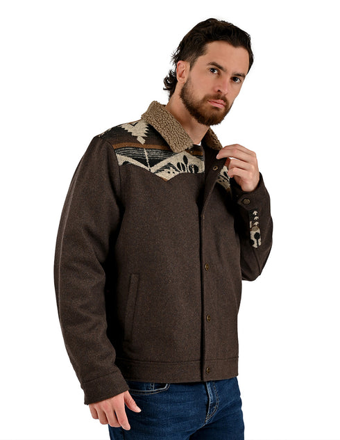 Chamarra Wrangler Hombre Western con Borrega Café