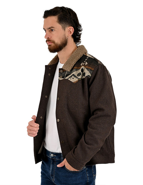 Chamarra Wrangler Hombre Western con Borrega Café
