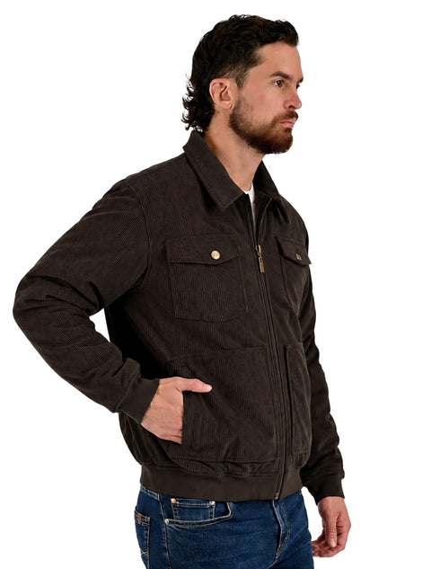 Chamarra Wrangler Hombre de Pana Café Oscuro