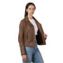 Chamarra de Piel cafe para Dama con Flecos Estilo Western.