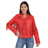 Chamarra de Piel Roja para Dama con Flecos Estilo Western.