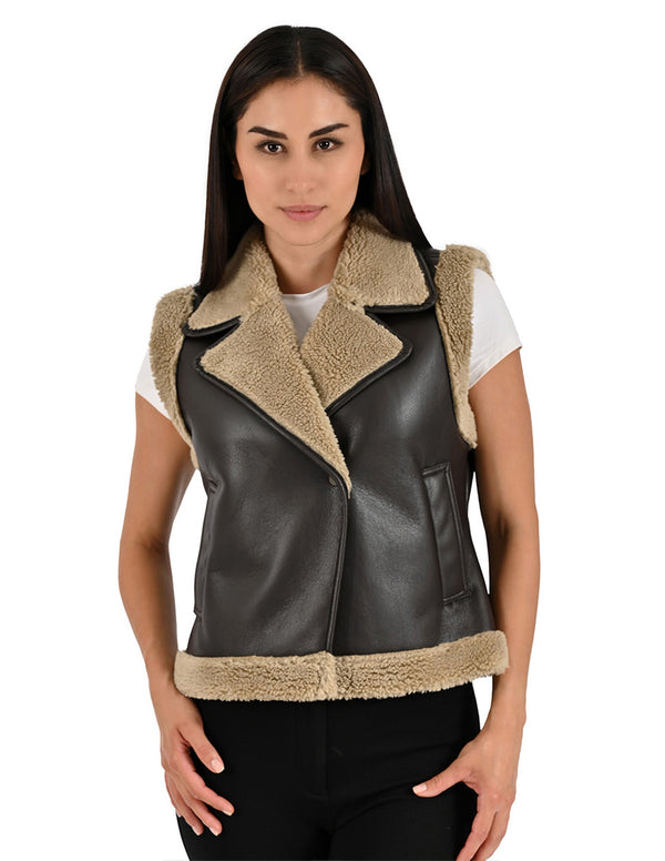 Chaleco Wrangler Dama Forrado con Borrega Café