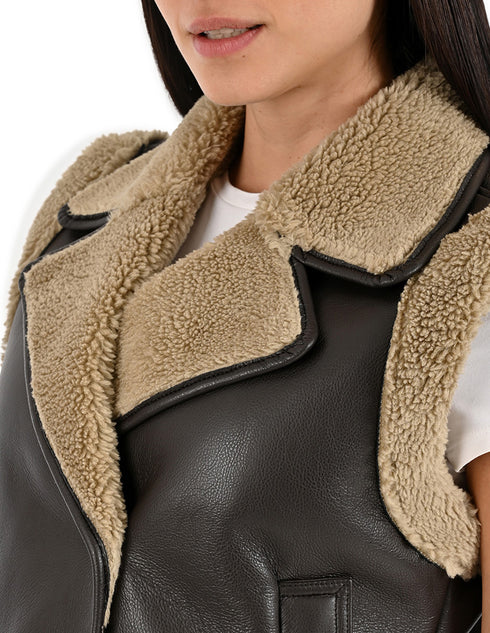 Chaleco Wrangler Dama Forrado con Borrega Café