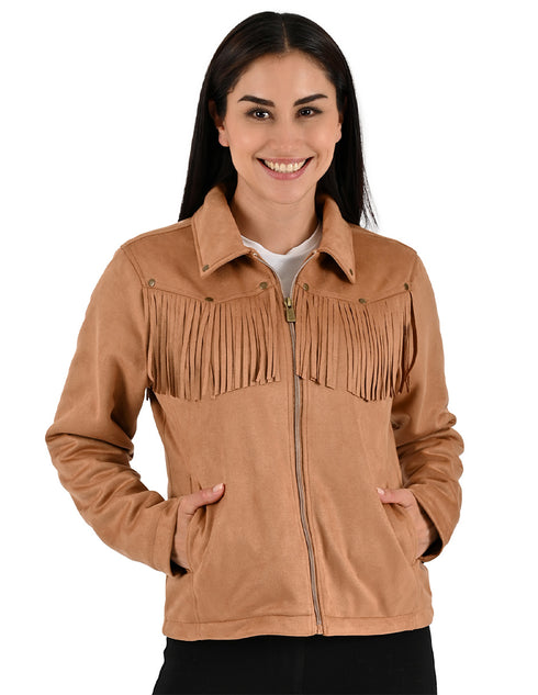 Chamarra Wrangler Dama Gamuza con Flecos Café