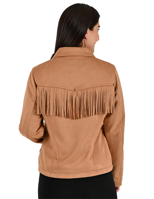 Chamarra Wrangler Dama Gamuza con Flecos Café