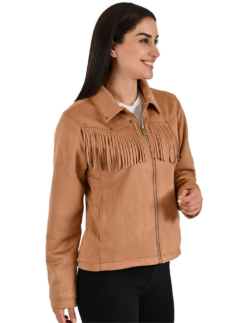 Chamarra Wrangler Dama Gamuza con Flecos Café