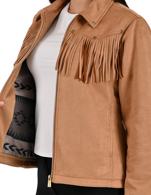 Chamarra Wrangler Dama Gamuza con Flecos Café