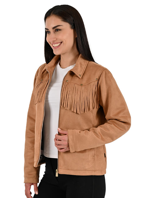 Chamarra Wrangler Dama Gamuza con Flecos Café