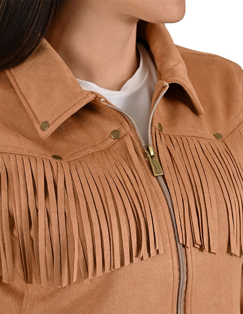 Chamarra Wrangler Dama Gamuza con Flecos Café