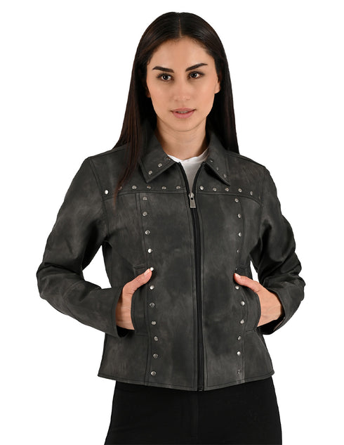 Chamarra Wrangler Dama Cuello Camisero Gris