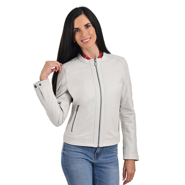 Chamarra de Piel para dama en color Blanco.
